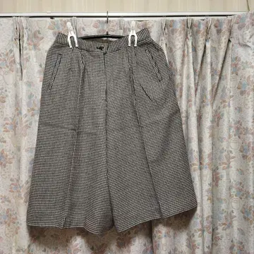 모 100% 화이트 블랙 하운드투스 패턴 가우초 팬츠