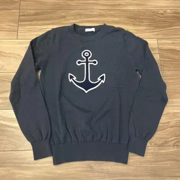 네이비 닻 자수 니트 스웨터 긴팔