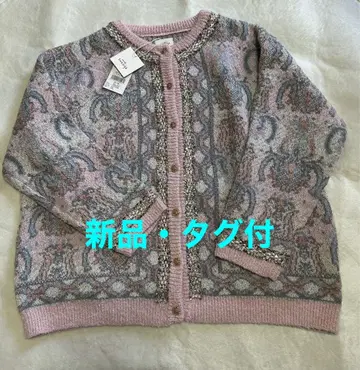 택 포함 새상품 Unitage 부클레 총 패턴 자카드 니트 가디건 핑크