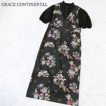 [그레이스 콘티넨탈] 롱 원피스 꽃무늬 자수 레이어드 최근 모델