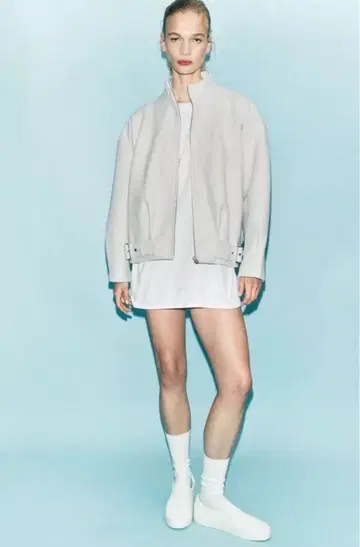 ZARA 라이트 그레이 집업 페이크 울 자켓