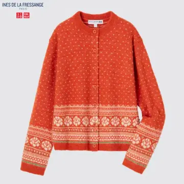 UNIQLO 유니클로 이네스 오렌지 자카드 가디건 M