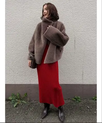 새상품 LAGUNAMOON 페이크 무스탕 스탠드 카라 코트 리버서블