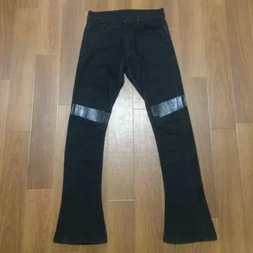 LADMUSICAN 스키니 데님 플레어 무릎 테이프 포함 블랙 42