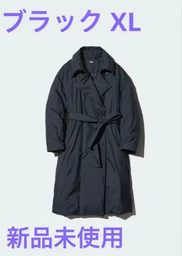 유니클로 다운 벨티드 롱 코트 블랙 XL