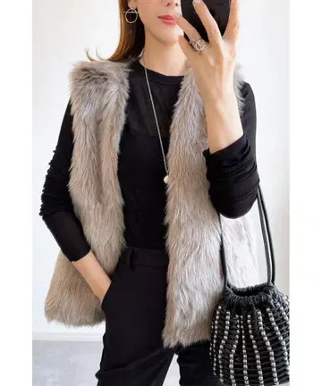 앤드 도트 노스탤지어 롱 퍼 마타기 베스트 에코 퍼 베스트