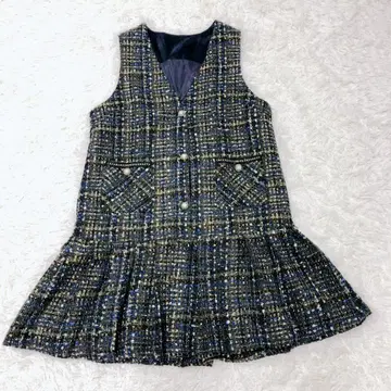 REVERIE 트위드 밑단 플리츠 오버롤 스커트 슬리브리스