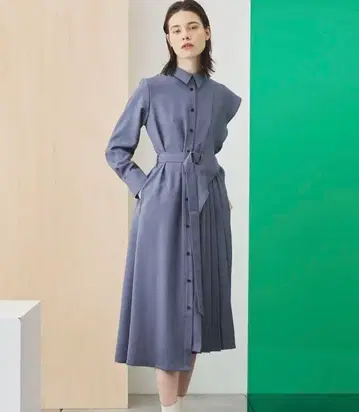 [새상품] UNITED TOKYO 아지메 케이프 플리츠 원피스 롱