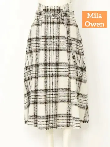Mila Owen 체크 무늬 턱 미디 플레어 스커트 0 IVR