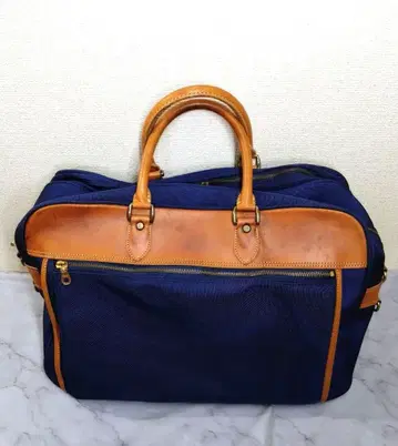 키타무라 Kitamura 네이비 캔버스 가죽 보스턴 백 여행 가방