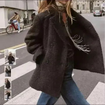 새상품 택 포함 ZARA 부클 더블 브레스트 미디 기장 코트 M