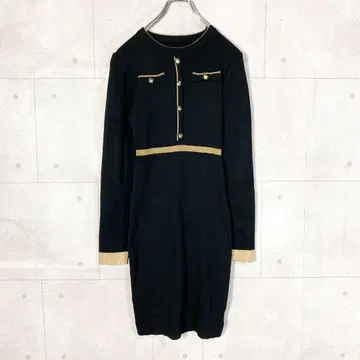 니트 원피스 아름다운 실루엣 라메 가공 블랙 골드