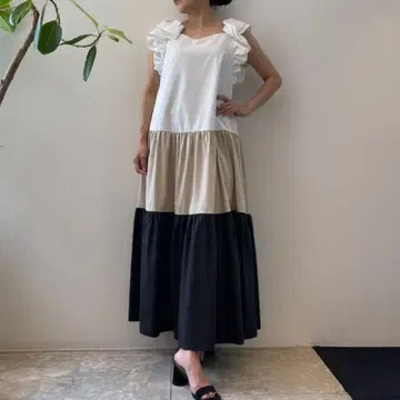 Sov. 소브 배색 티어드 맥시 원피스