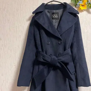 CECIL McBEE 네이비 체스터 코트 피 코트 M 스웨이드 느낌