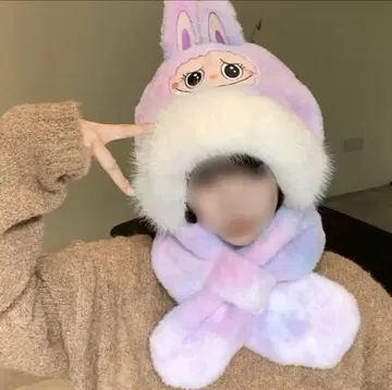 새상품 보라색 러브브 캐릭터 머플러 포함 모자