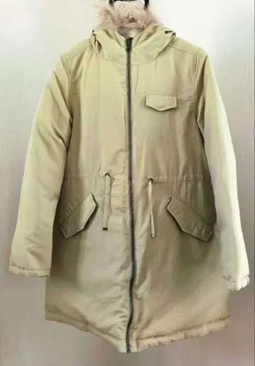 후드 부착 다운 자켓 베이지 그레이