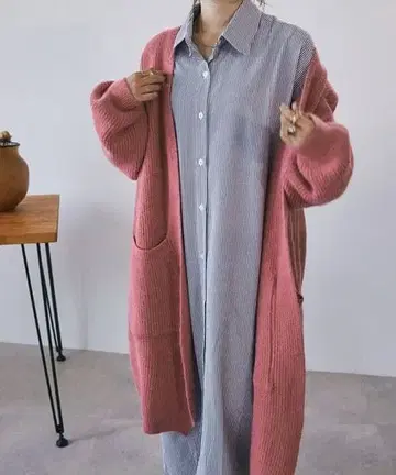 toucher du brise 볼륨 롱 니트 가디건