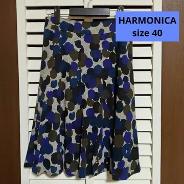 HARMONICA 도트 무늬 플레어 스커트 무릎 기장