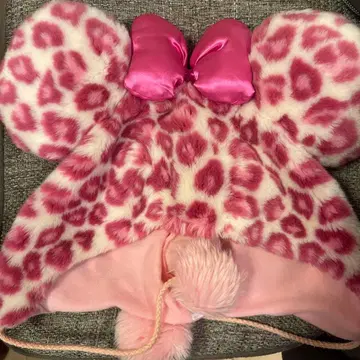 레오파드 무늬 핑크 퍼 귀도리 모자 M 사이즈