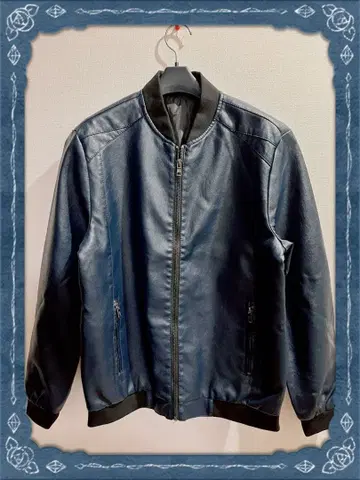 새상품 다크 블루 합성 피혁 봄버 자켓