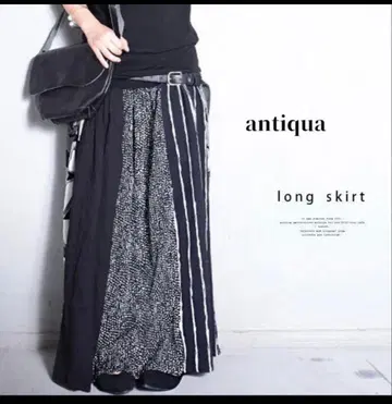 안티카 antiqua 절개 롱 스커트 크레이프 원단풍 올 패턴 한국