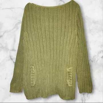 스포츠 맥스 카키 보트넥 스웨터 리브 S 이탈리아제