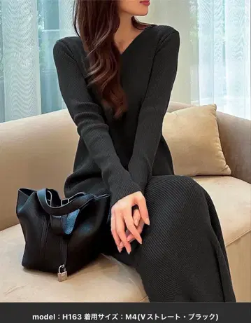 고베 레터스 리브 니트 롱 슬리브 원피스