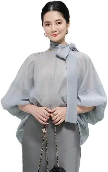 [67] 여성용 그레이 프리 사이즈 시어 벌룬 슬리브 블라우스
