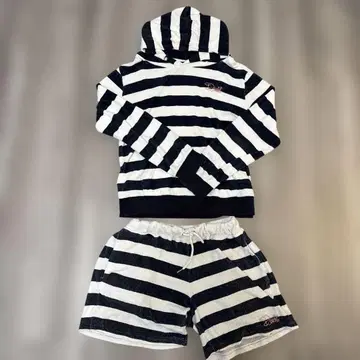 더블 DOWBL 스트라이프 후드 부착 룸웨어 세트 후드티