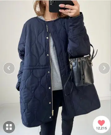 네이비 퀼팅 자켓 후드 부착