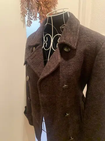 다크 브라운 울 혼방 더블 브레스트 코트