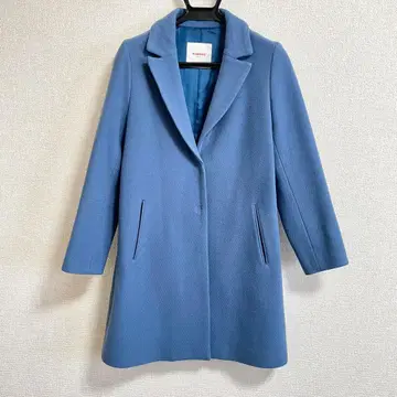 KARINE 캐시미어 혼방 울 코트 체스터 코트 블루 스카이블루
