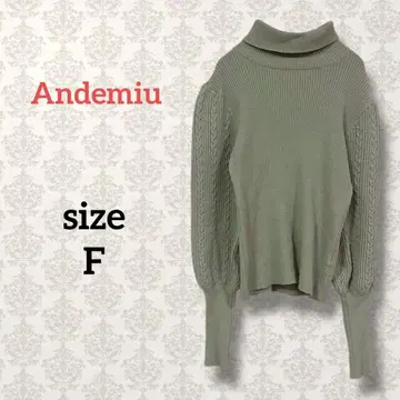 안데뮤 [ F ] 터틀넥 니트탑 볼륨 슬리브 페미닌