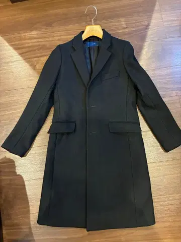 SHIPS 헤링본 블랙 캐시미어 혼방 체스터 코트