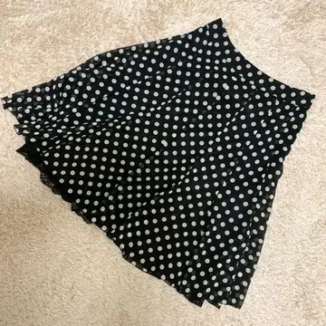 [ 고품질 ] NBB 도트 무늬 플레어 스커트 블랙 레이스 일본제