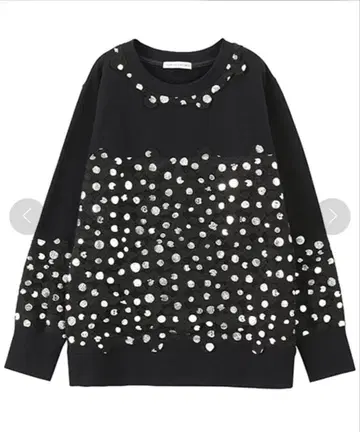 츠모리치사토 도트 레이스 맨투맨 트레이너 풀오버 블랙 검정