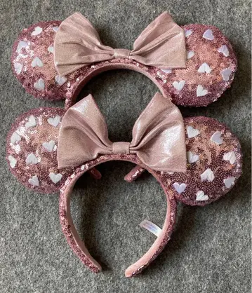 디즈니 머리띠 스팽글 핑크 하트 화이트 미니 페어 2개