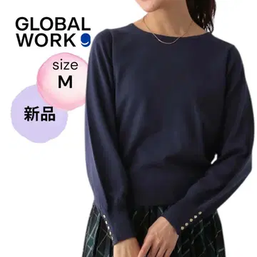 새상품 글로벌 워크 크루넥 풀오버 네이비 M 니트