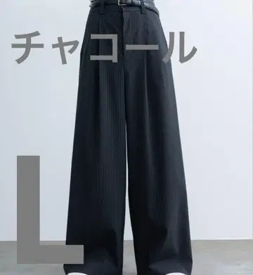 sinss 2턱 와이드 스트레이트 스트라이프 슬랙스 차콜 L