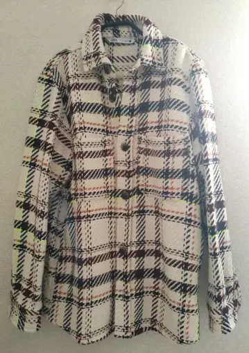 ZARA 네온 체크 셔츠 자켓 화이트 M