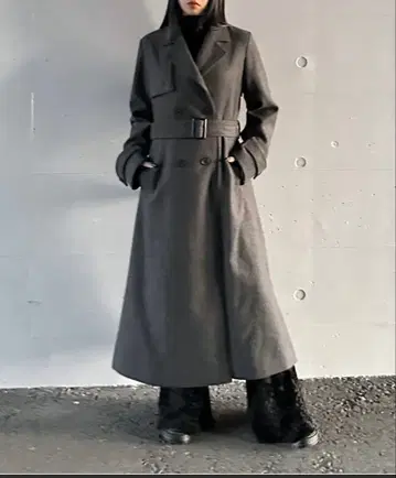 [ LVEU. ] 울 트렌치코트 벨트 포함 블랙 그레이