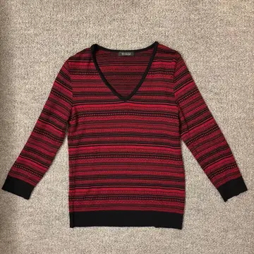 UNITED ARROWS 빨검 스트라이프 V넥 긴팔 니트 울 100%