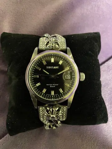 SUNLAME 블랙 방수 시계 10BAR 크로스볼 벨트 지르코니아 포함