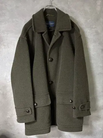 컨디션 최상 베이커 스트리트 트위드 헤링본 싸개 버튼 코트 짙은 녹색