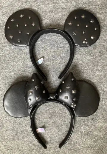 디즈니 머리띠 미키 미니 스터드 블랙 가죽 페어 세트