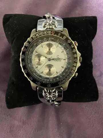 CAVAR 실버 크로노그래프 손목시계 크로스볼 벨트