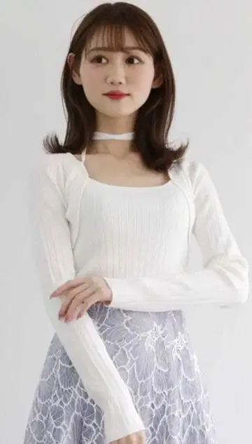 초커 리본 리브 니트