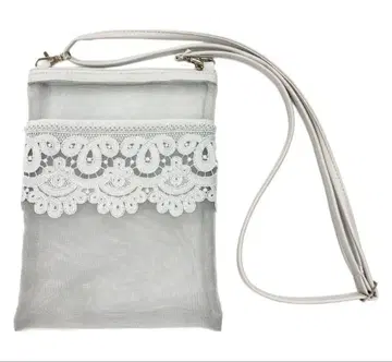 미사용 새상품 긴자와 레이스 그레이 메쉬 레이스 숄더백 사코슈