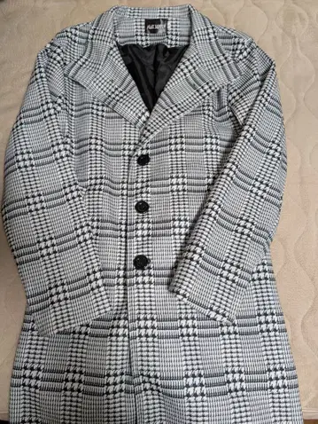 미사용 새상품 스텐카라 코트 체스터 코트 하운드투스 패턴 블랙/화이트 L