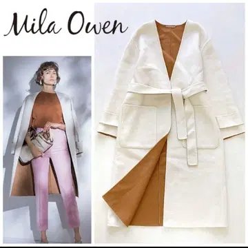 미라 오웬 코트 아우터 바이컬러 접결 롱 가운 코트